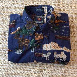 Ralph Lauren Vintage Chaps Large Blue Alaska Print Long Sleeve